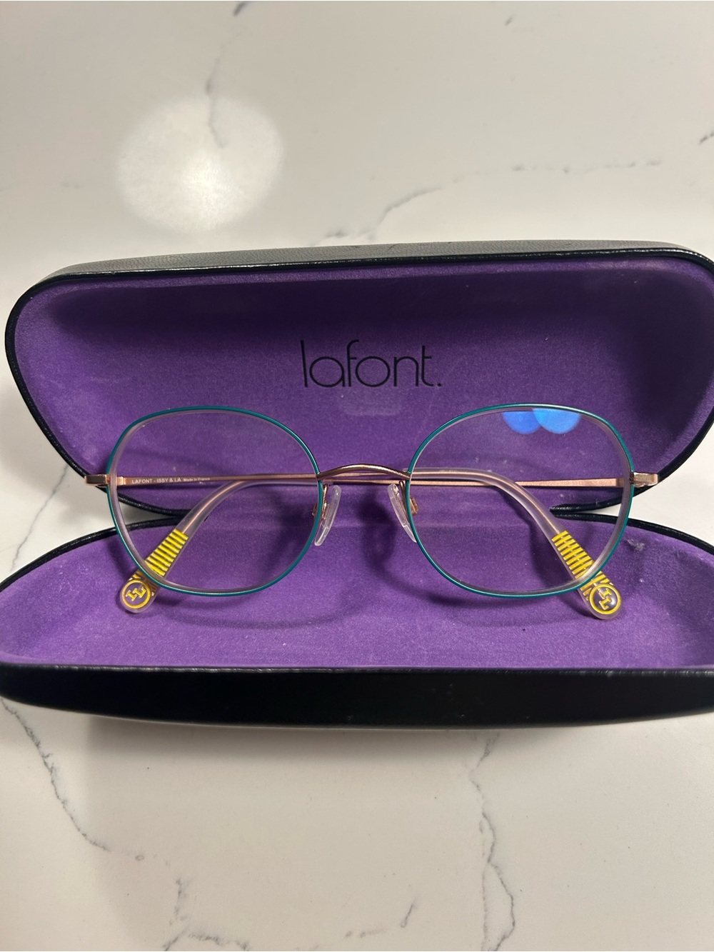 Lafont Women's Round Metal Glasses in Teal/Gold (frames only)